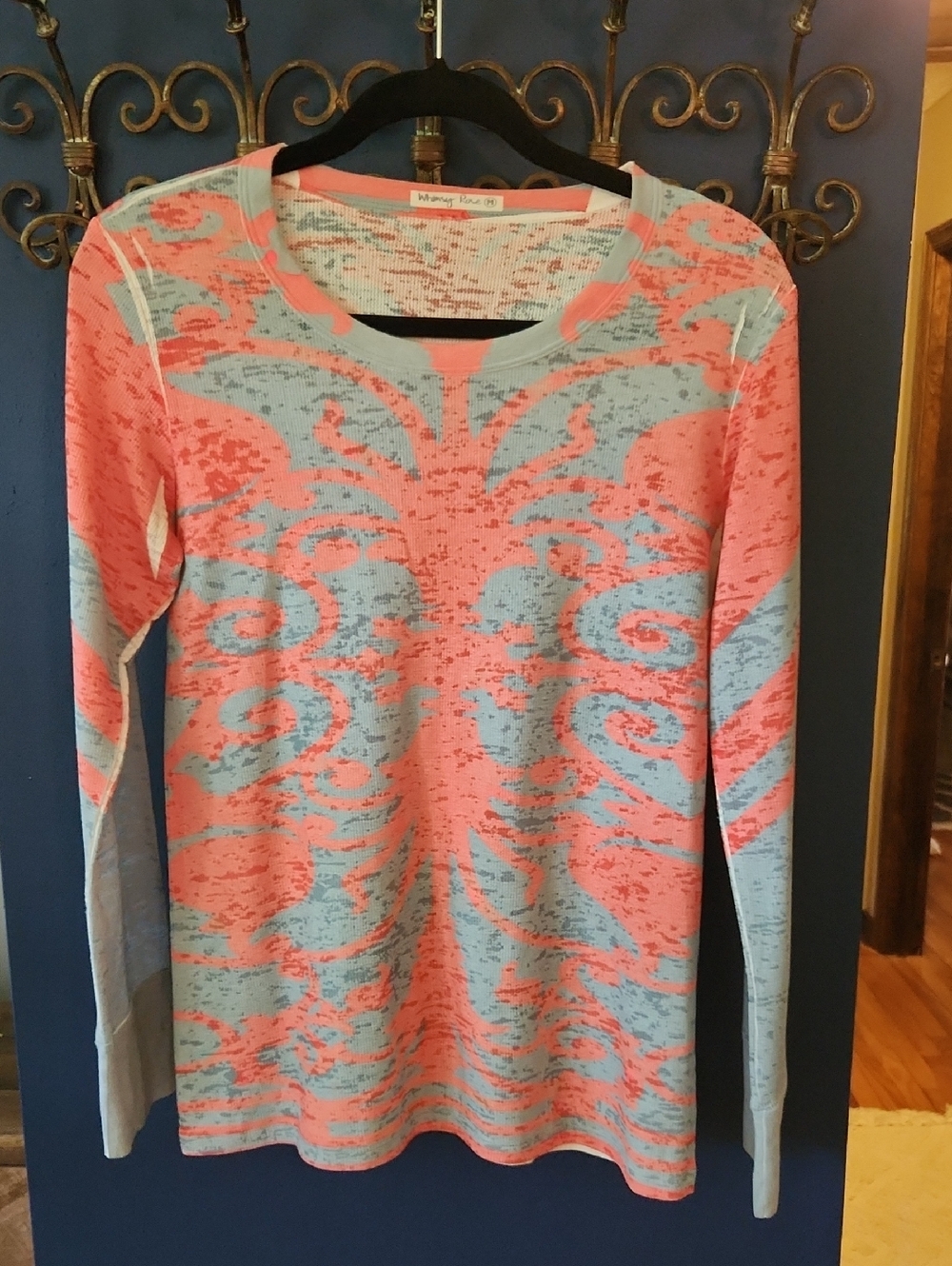 Whimsey Rose Coral and Grey Long Sleeve Knit Top
